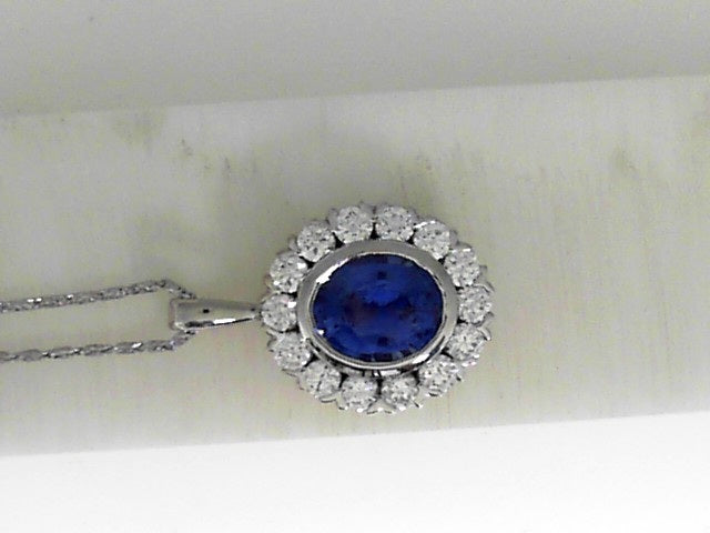 Halo Setting Sapphire Pendant in White Gold (230-01524) - Vardy's Jewelers - Cupertino CA
