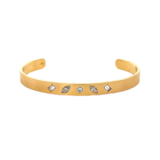 Bangle Bracelet With Various Shapes Diamonds in Yellow Gold (170-00827)