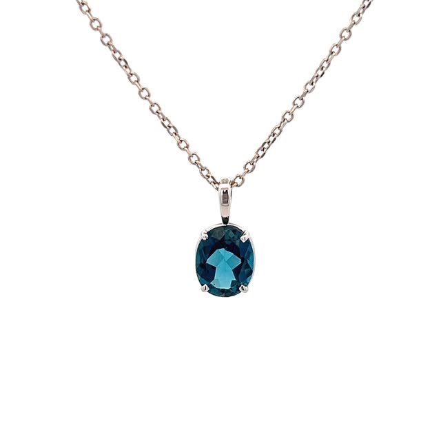 Vardy's Collection Oval Blue Topaz Pendant Necklace in 14K White Gold (3.02ct) - My Store
