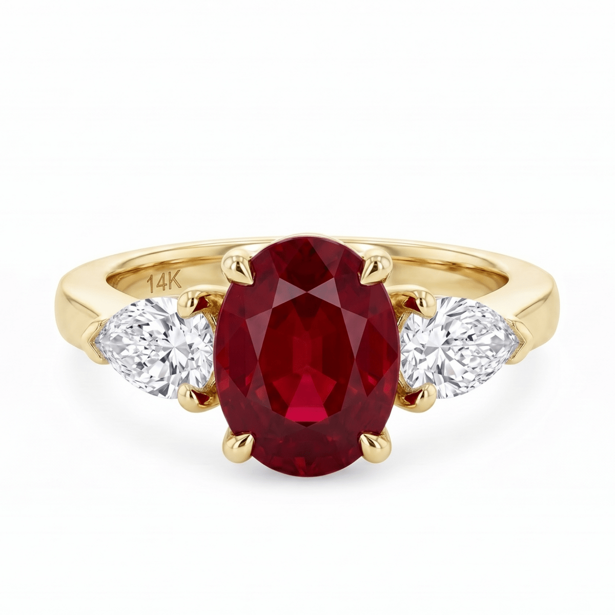 3 Stone Diamond And Oval Ruby Fashion Ring (200 - 01382)