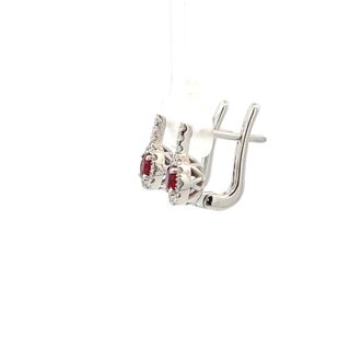Vardy's Collection Halo Setting Earrings with Round Ruby and Diamond Accents in 14K White Gold (0.87ctw) - My Store
