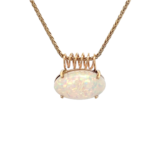 Opal Pendant 14 Karat Yellow Gold on a 14 karat yellow gold Wheat Chain 10.45 carat Opal (230-01521) - My Store