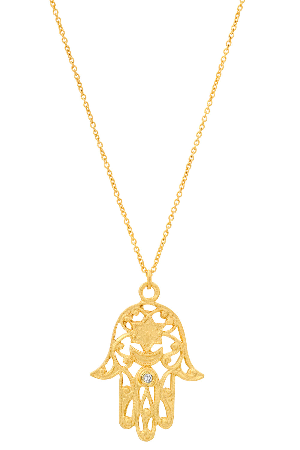 Vardy's Collection Hamsa Pendant in 14K Yellow Gold (0.02ct)