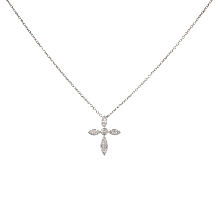 Vardy's Collection Round Diamond Cross Pendant in 14K White Gold (0.18ct)