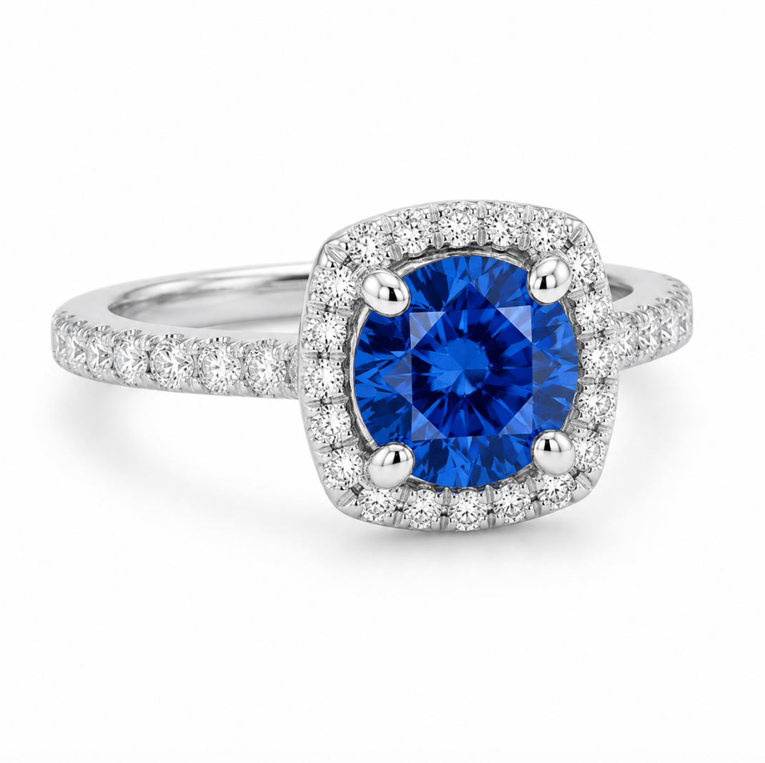 Sapphire Halo Setting Fashion Ring in Platinum (200-01384)