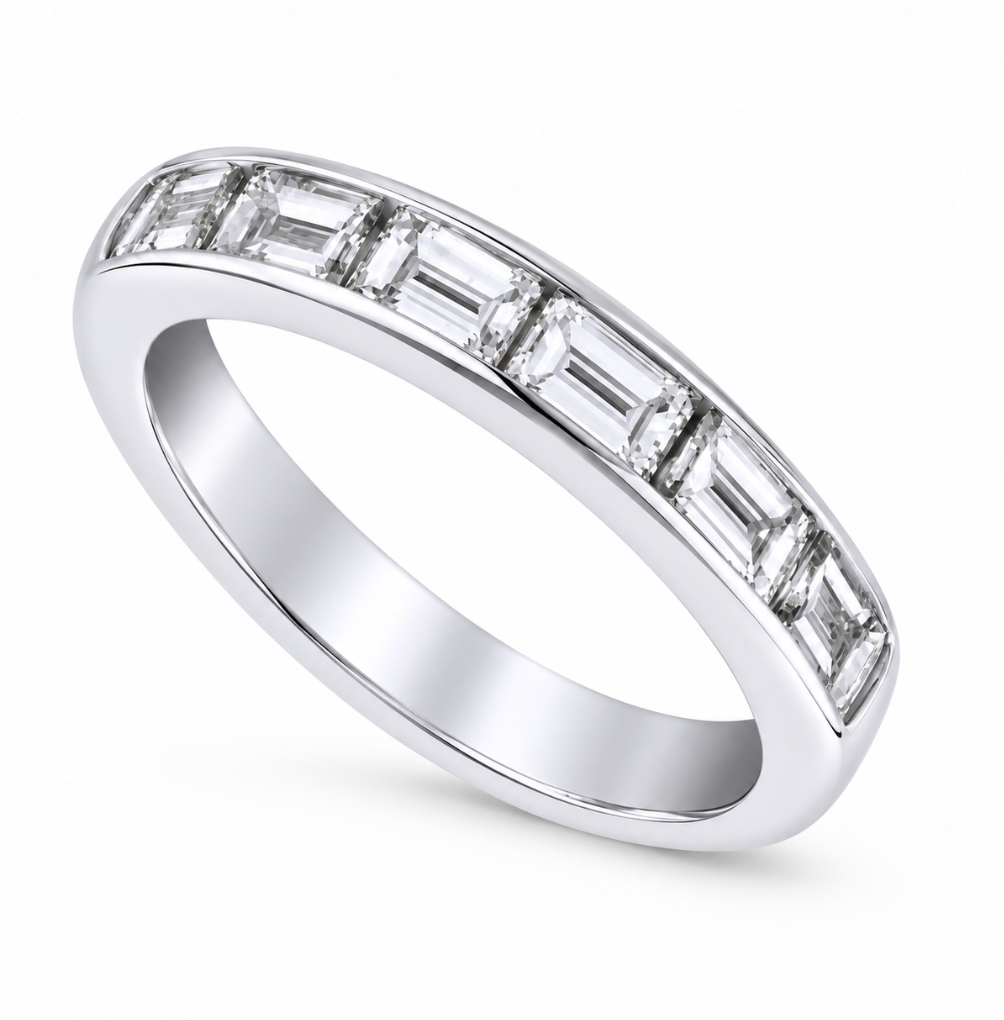 Straight Baguette Cut Channel Set Diamond Band White Gold (110-33857)