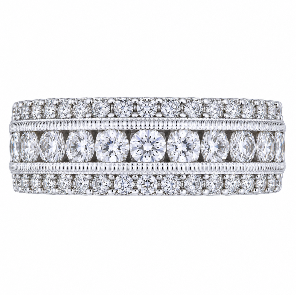 Three Row Diamond Right Hand Ring White Gold (130-33855)