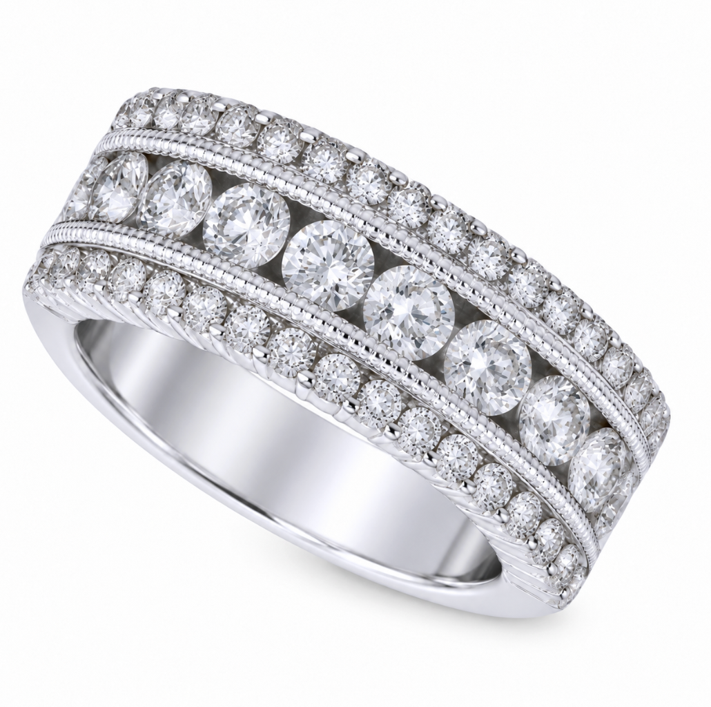 Three Row Diamond Right Hand Ring White Gold (130-33855)
