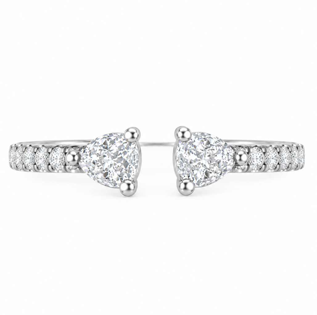 By Pass Pear Shape Diamond Right Hand Ring White Gold (130-33854)