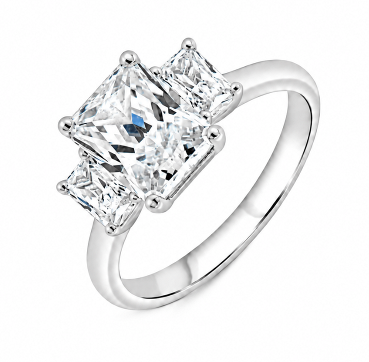 3 Stone Radiant-Cut Engagement Ring in Sterling Silver (100-00693)