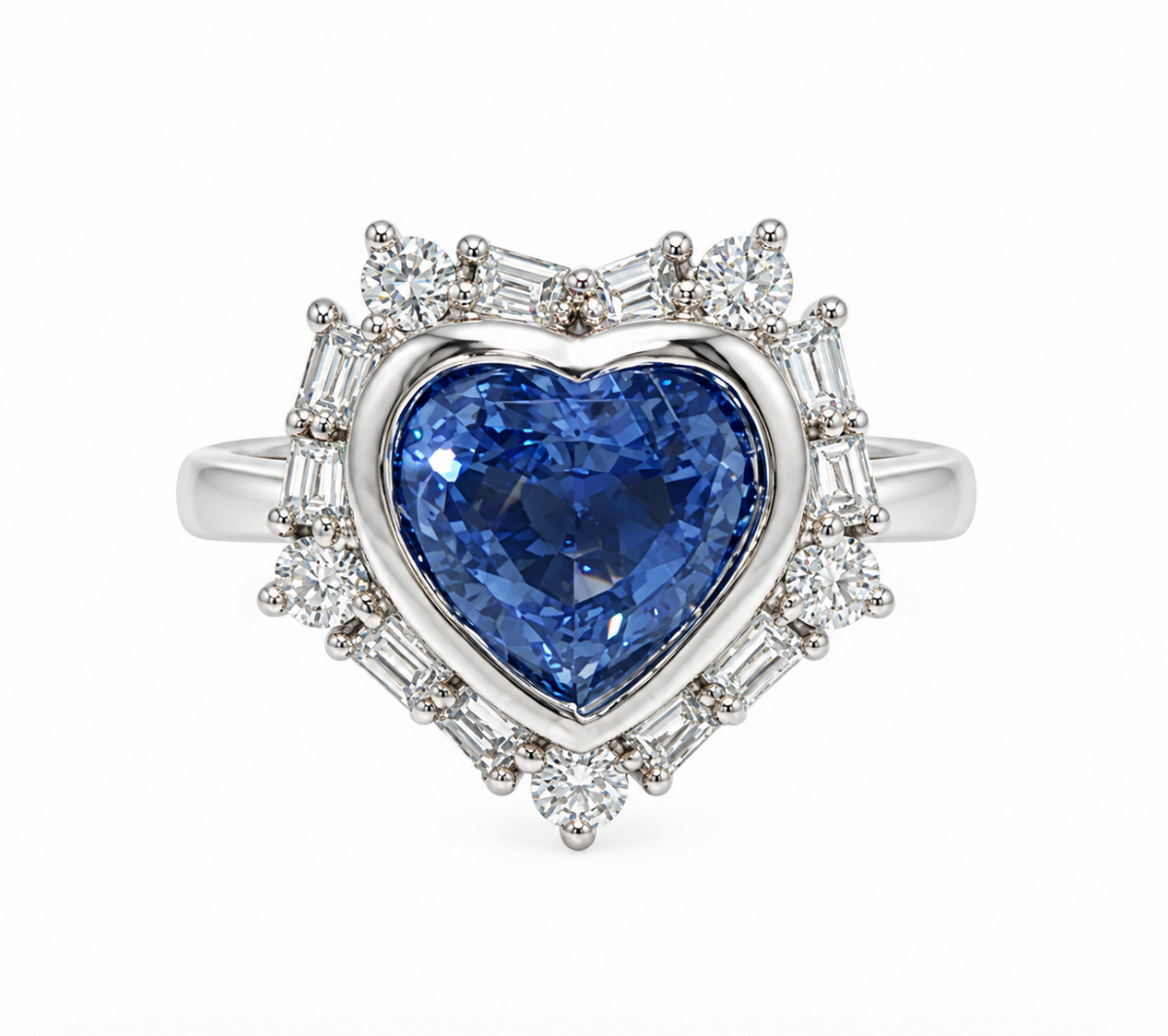 Heart Shaped Sri Lanka Blue Sapphire Diamond Ring Platinum (270-33416)