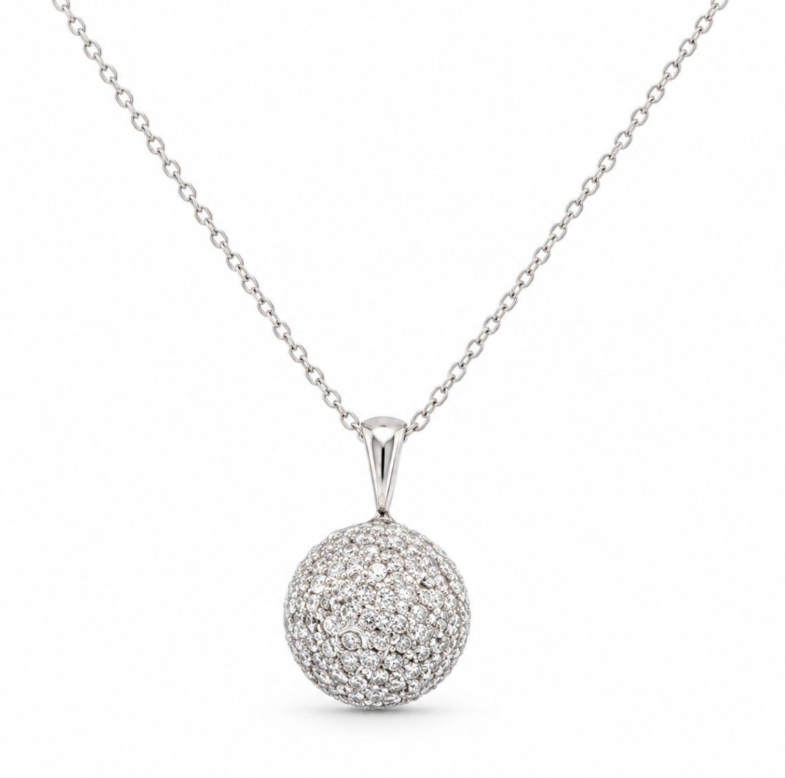 Diamond Pave Set Ball Pendant White Gold (160-33892)