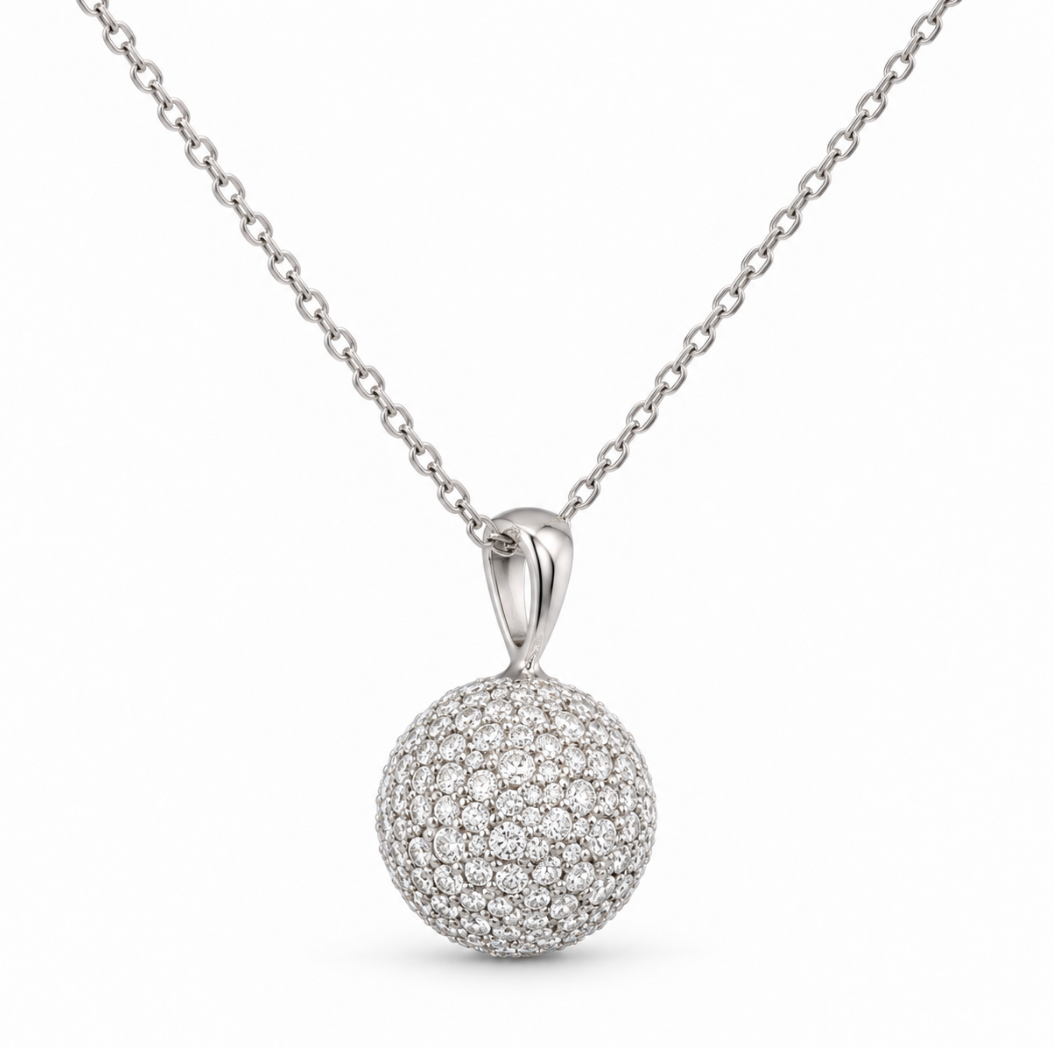 Diamond Pave Set Ball Pendant White Gold (160-33892)