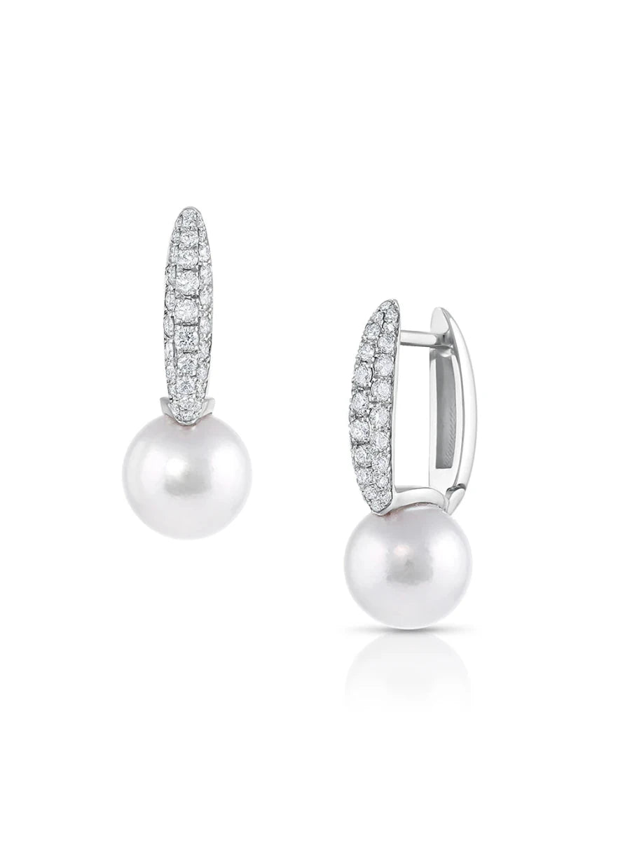 Akoya Cultured Pearl Pave Huggie Earrings