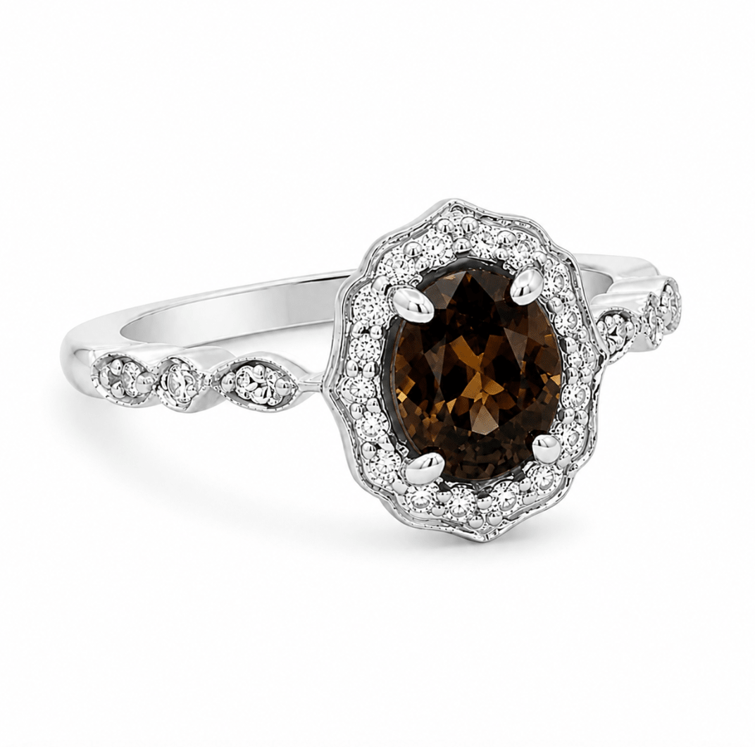 Antique Oval Alexandrite Ring with Diamond Halo in White Gold (200-01318)