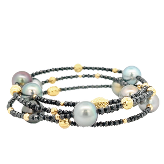 Tahitian Pearls and Black Diamond Bracelet in Yellow Gold (330-00018) - Vardy's Jewelers - Cupertino CA