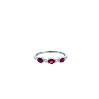 Contemporary Fashion Ring With Oval Rubies and Round Diamonds