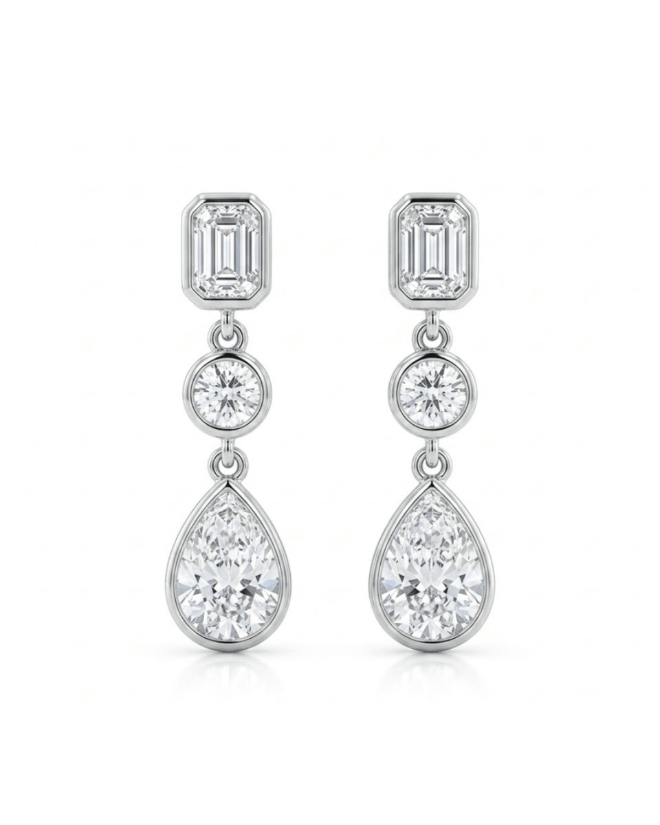 Bezel Set Diamond Drop Earrings in White Gold (152-00499) - Vardy's Jewelers - Cupertino CA