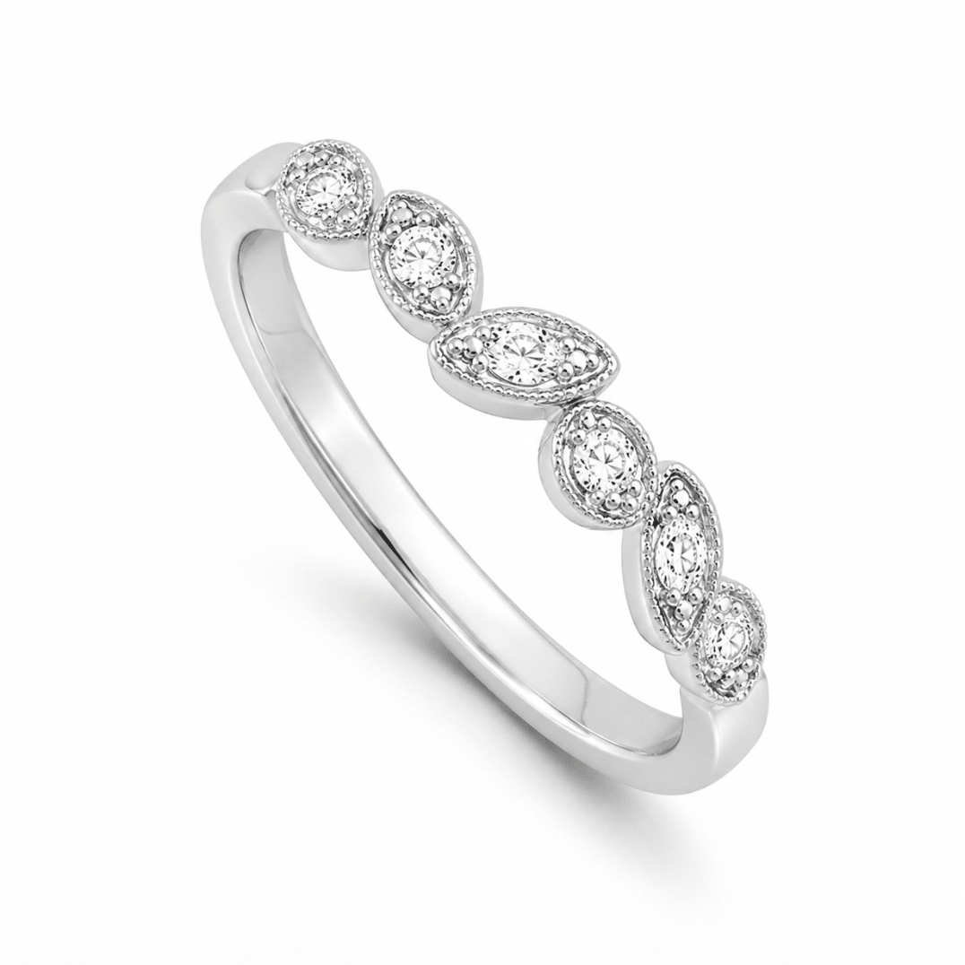 Bezel Set Wedding Band with Marquise and Round Diamonds in White Gold (110-01276)
