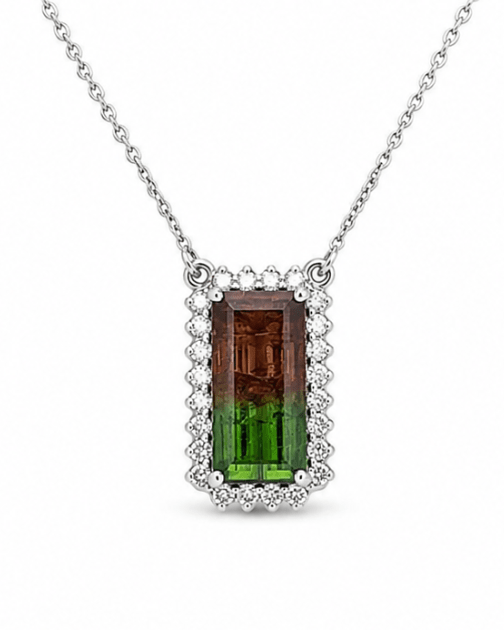 Bi-color Tourmaline and Diamond Pendant with Cable Link Chain in white gold (230-01007)