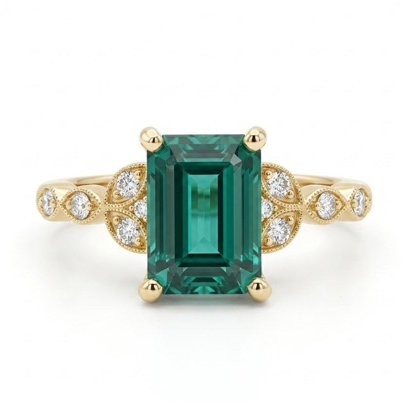 Bluish Green Tourmaline And Round Diamonds Fashion Ring (200 - 01389)