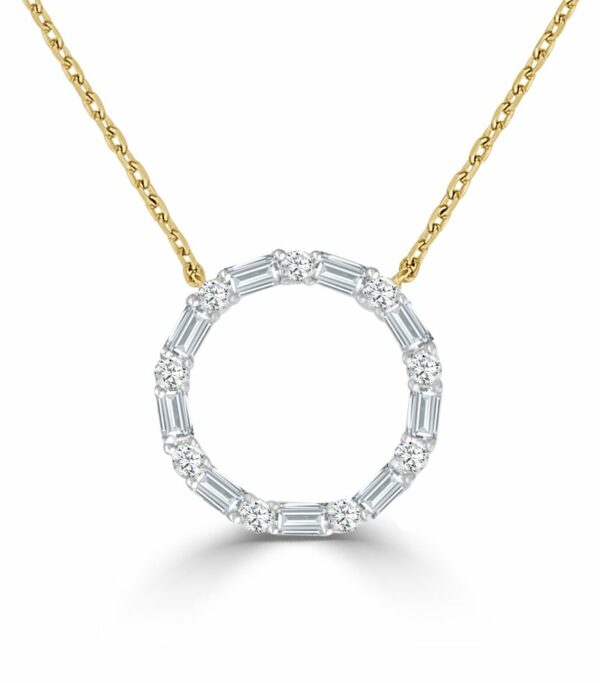 Circular Pendant with Baguette and Round Diamonds in Yellow Gold (160-33207)