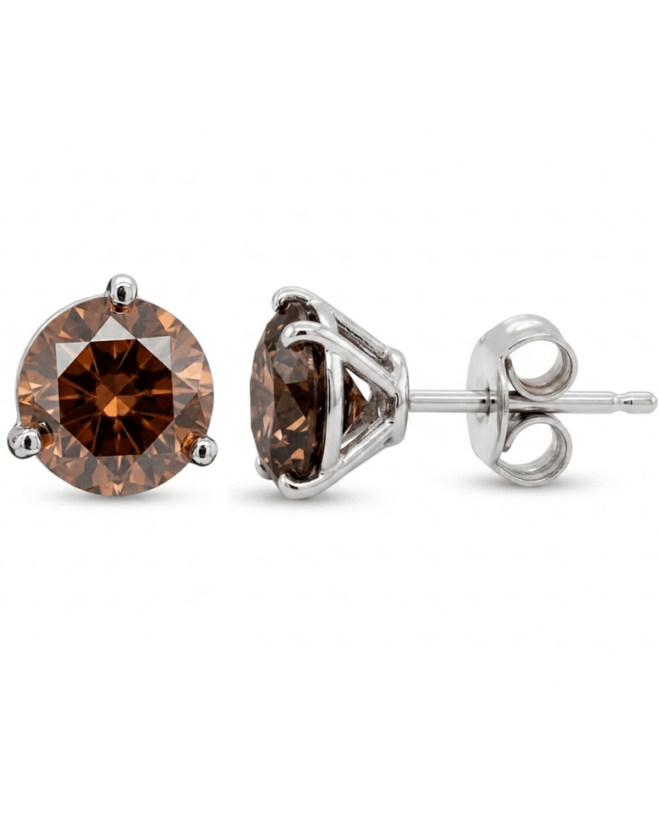 Cognac Diamond Stud Fashion Earrings in White Gold (150-01992)