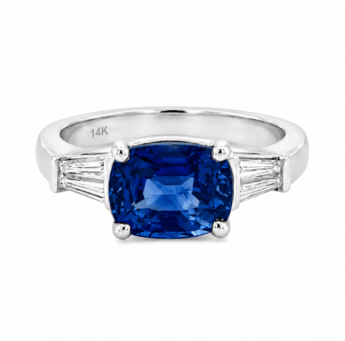 Cushion Sapphire & Baguette Diamond Fashion Ring in White Gold (200-01334)