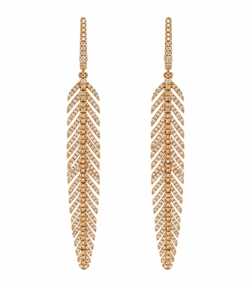 Diamond Feather Earrings in White Gold (152-00303)