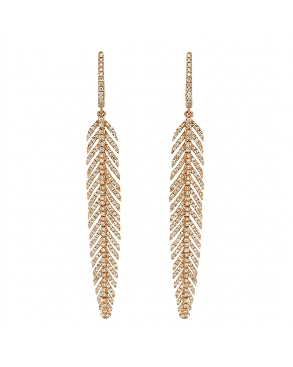 Diamond Feather Earrings in White Gold (152-00303)