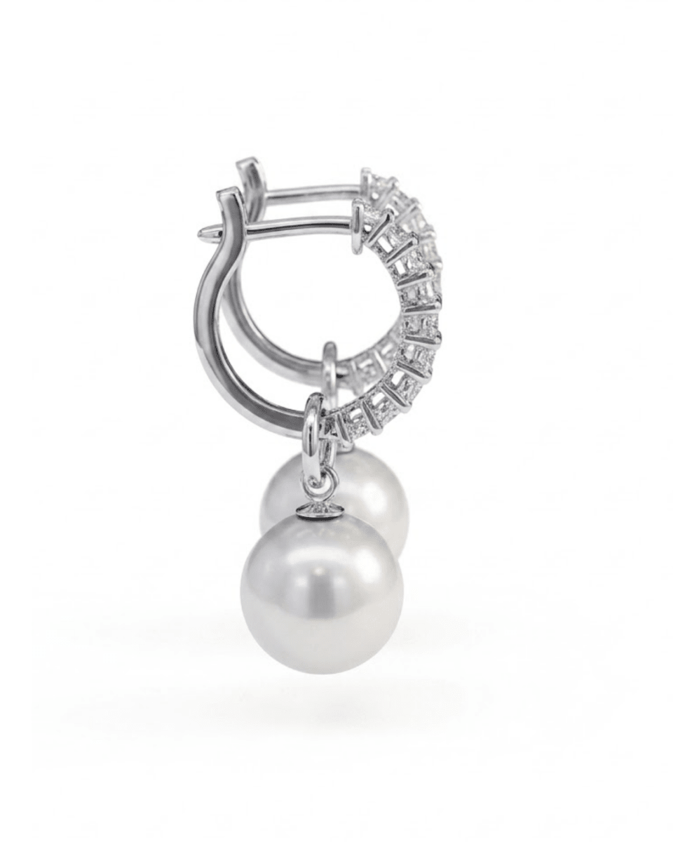 Diamond Hoops with a Cultured Pearl Drop in White Gold (310-33210)