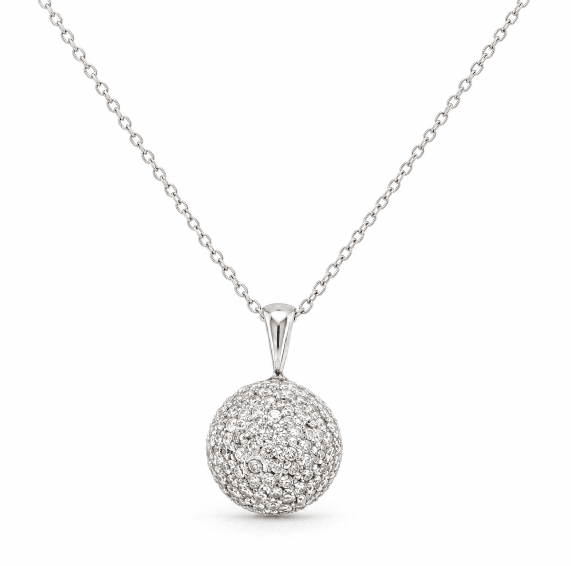 Diamond Pave Set Ball Pendant White Gold (160-33892)