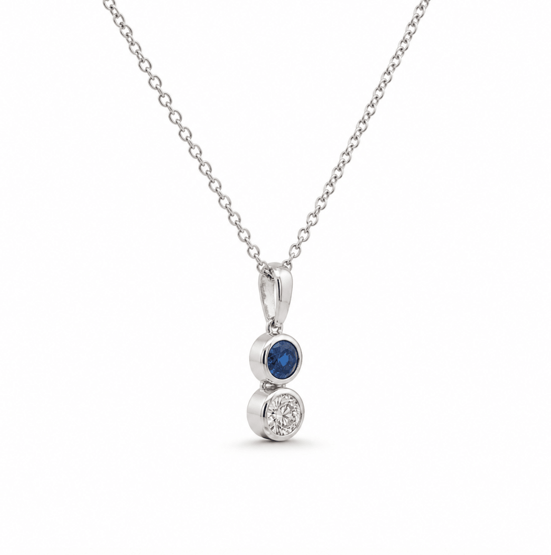 Drop Sapphire and Diamond Pendant in White Gold (230-01502)
