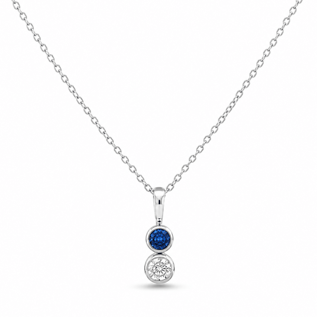 Drop Sapphire and Diamond Pendant in White Gold (230-01502)