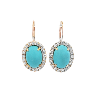 Vardy's Collection Oval Turquoise and Round Diamond Halo Earrings in 14K Yellow Gold (1.37ctw) - My Store