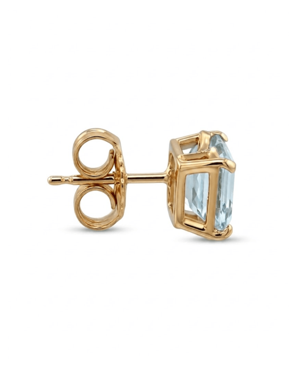 Emerald Aquamarine Stud Earrings in Yellow Gold (210-01585)