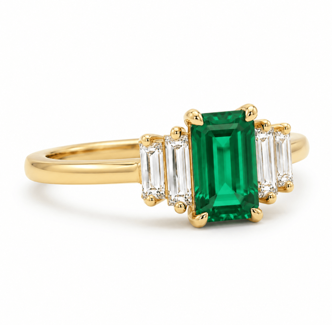 Emerald & Diamond Baguette Fashion Ring in Yellow Gold (200-33164)