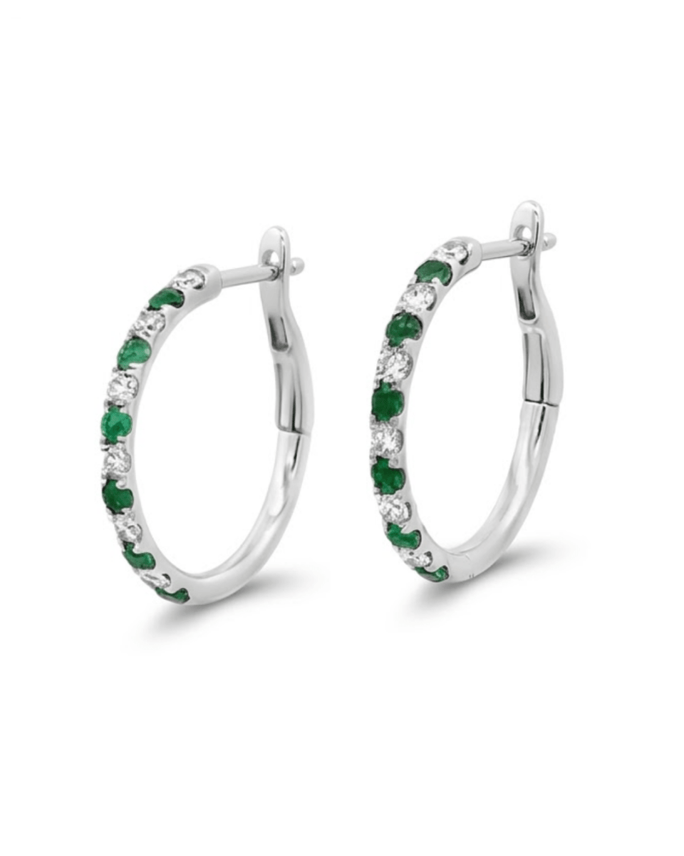Emerald & Diamond Hoops in White Gold (210-33198)