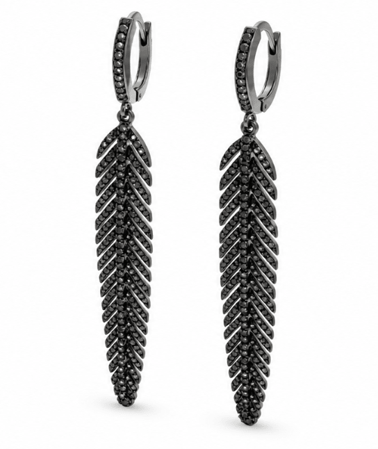 Feather Drop Diamond Earrings in White Gold (152-00304)