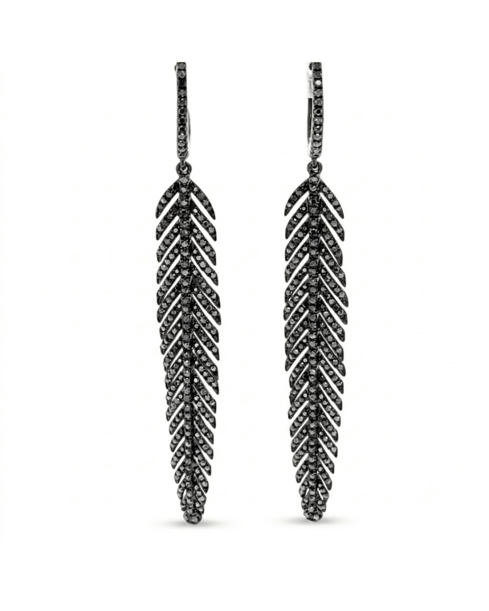 Feather Drop Diamond Earrings in White Gold (152-00304)