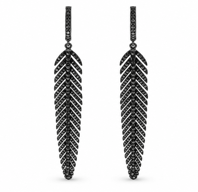 Feather Drop Diamond Earrings in White Gold (152-00304)