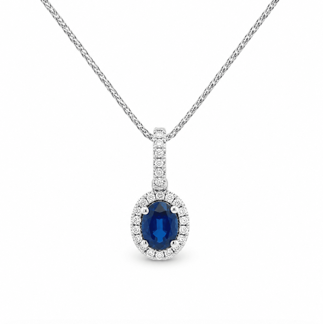 Halo Setting Sapphire Pendant in White Gold (230-01520)
