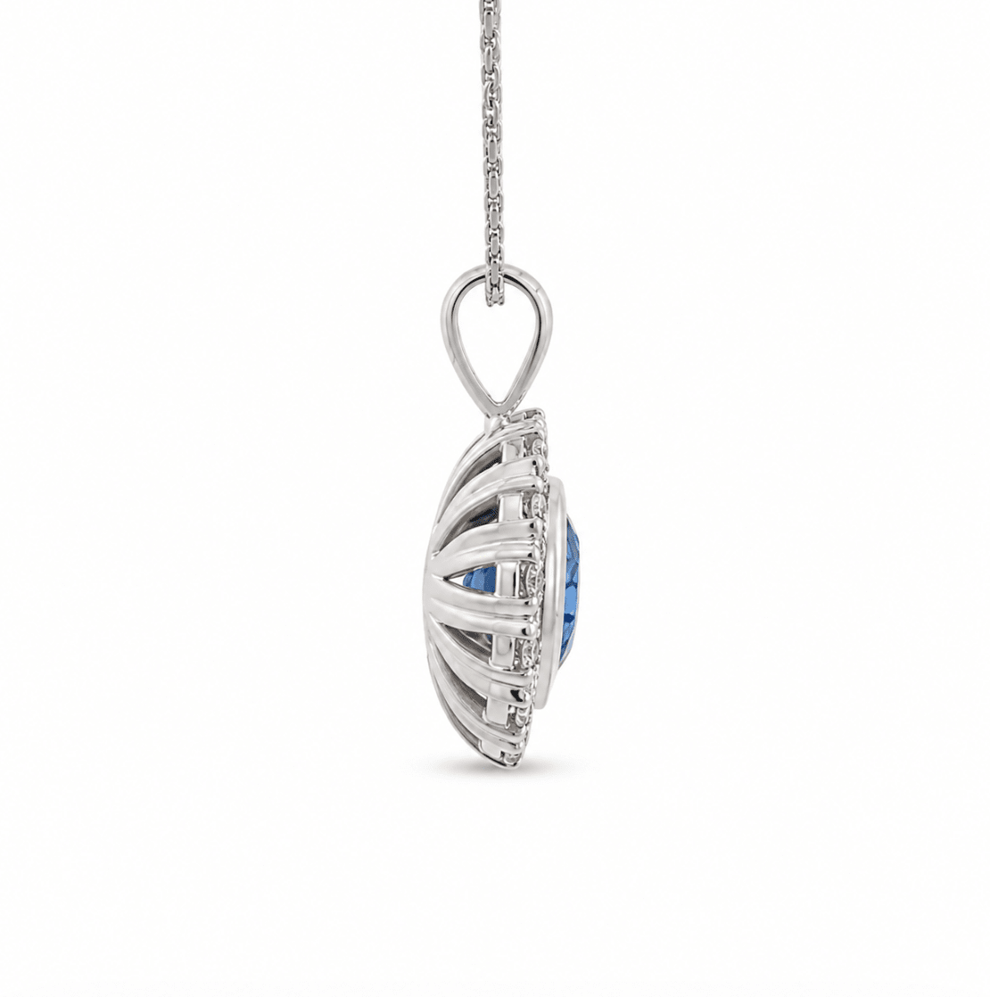 Halo Setting Sapphire Pendant in White Gold (230-01524)
