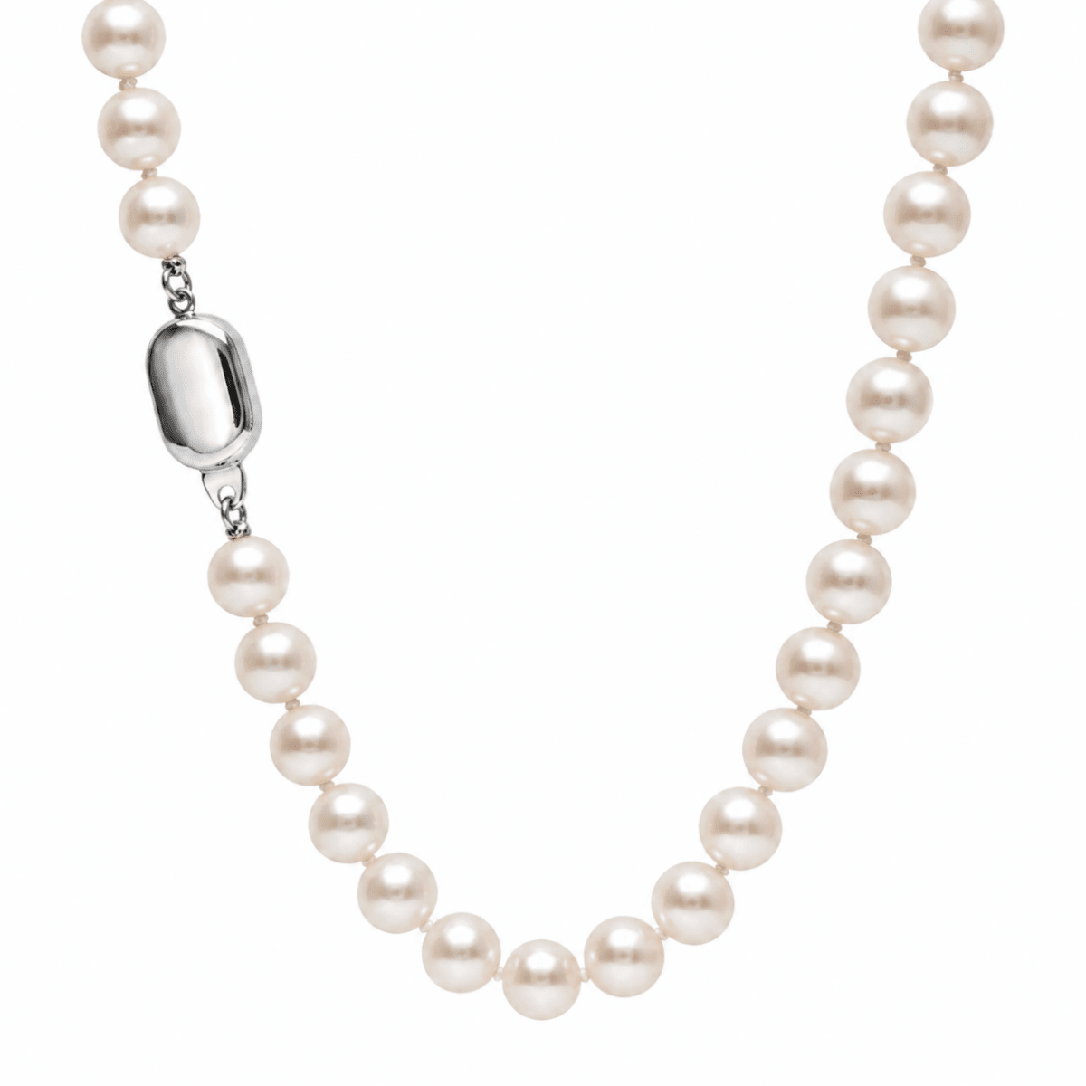 Lady's Cultured White Pearl Necklace in White Gold (325-00300)