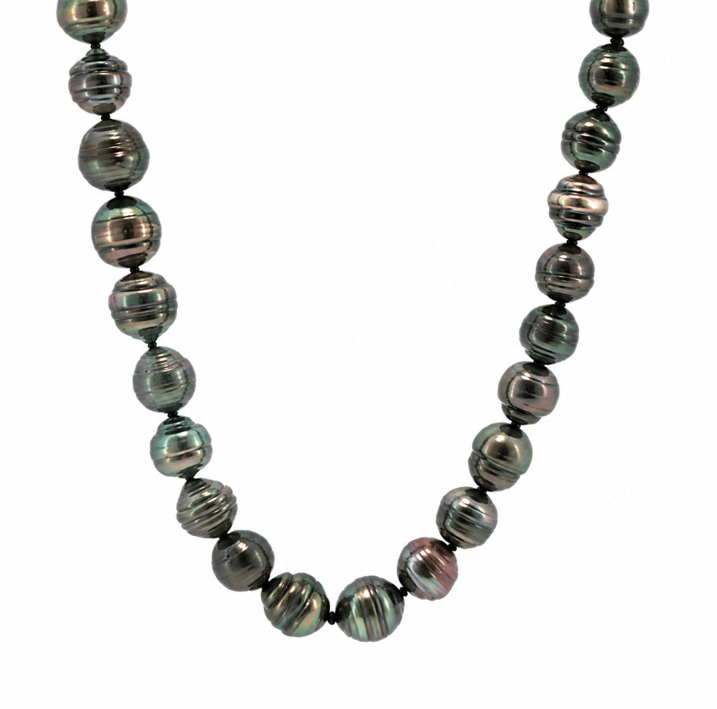 Lady's White Polished Tahitian Peacock Pearl Necklace in White Gold (325-00395)