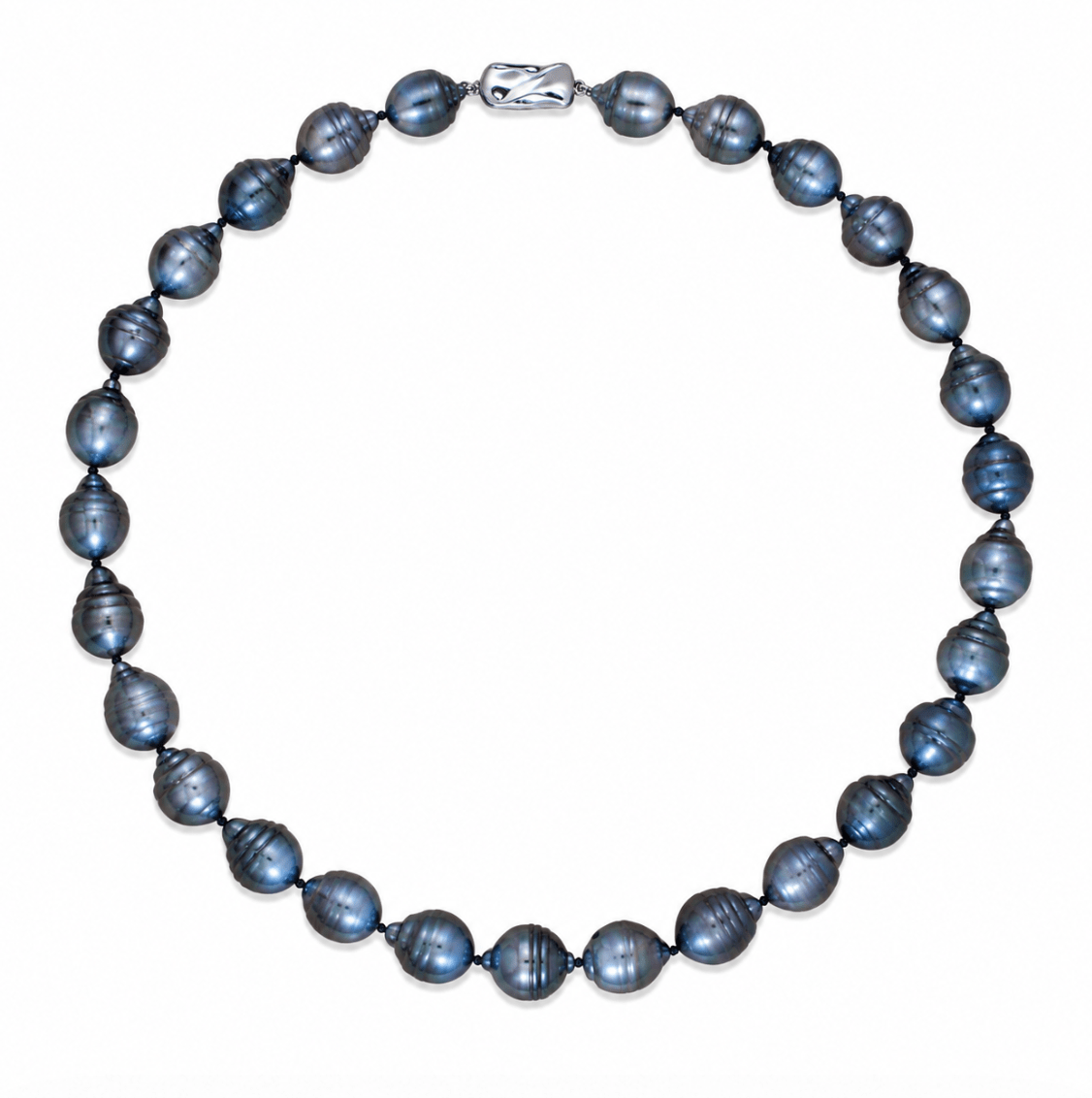 Lady's White Single Strand Tahitian Peacock Pearl Necklace in Sterling Silver (325-00358)