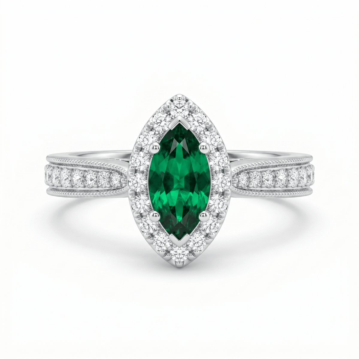 Marquise - Cut Emerald Halo Setting Fashion Ring (200 - 01234)