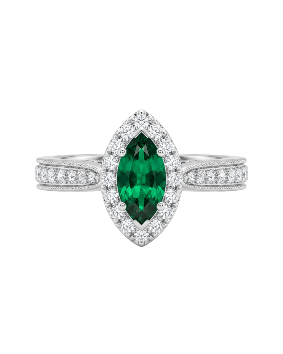 Marquise - Cut Emerald Halo Setting Fashion Ring (200 - 01234)