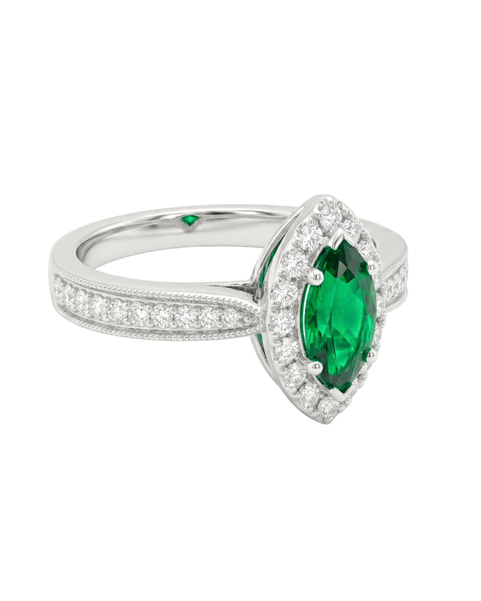 Marquise - Cut Emerald Halo Setting Fashion Ring (200 - 01234)