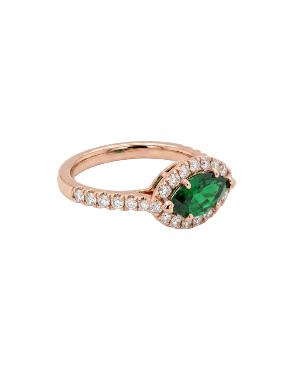 Marquise - Cut Green Tsavorite Garnet & Diamond Fashion Ring in Rose Gold (200 - 01117 )